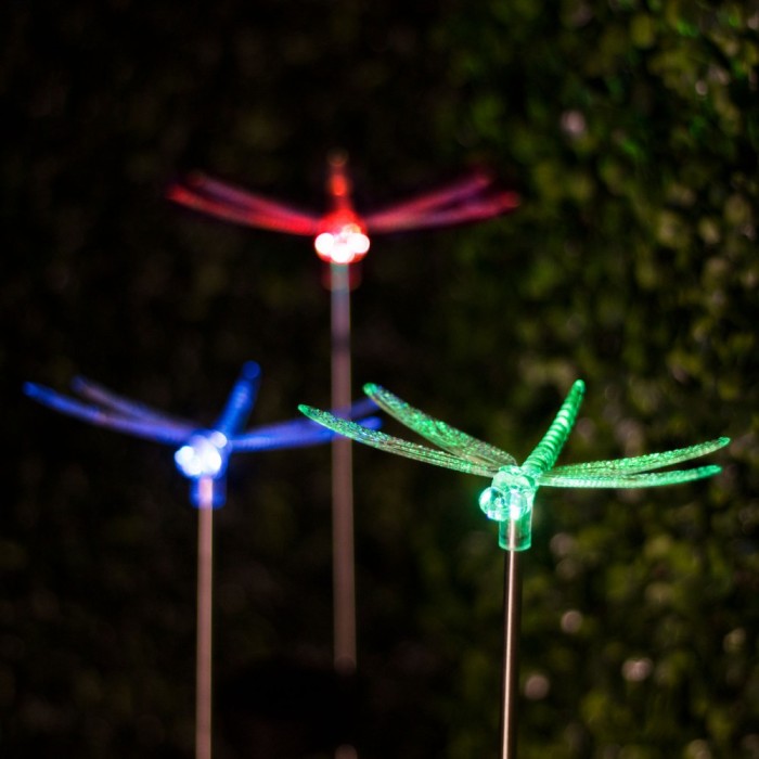 Lampa Solara LED Libelula, RGB Multicolor, Lumina in Culori Alternante, Inaltime 43cm