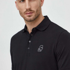 Karl Lagerfeld tricou polo barbati, culoarea negru, cu imprimeu