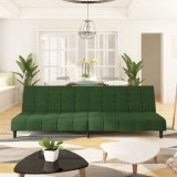 vidaXL Canapea extensibilă cu 2 locuri, verde &icirc;nchis, catifea