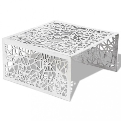 Masuta de cafea cu design geometric, argintiu, aluminiu foto