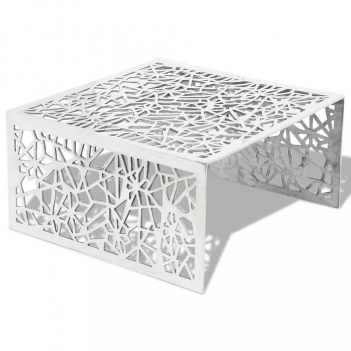 Masuta de cafea cu design geometric, argintiu, aluminiu