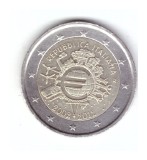 Moneda 2 euro Italia 2012 10 ani de la introducerea euro, stare buna, curata, Europa, Cupru-Nichel