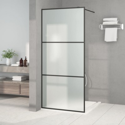 vidaXL Perete cabină duș walk-in negru 90x195 cm sticlă ESG mată foto