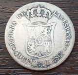 (A1030) MONEDA DIN ARGINT PORTUGALIA - 40 CENTIMOS DE ESCUDO 1864, REGINA ISABELLA A II-A, Europa