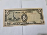 bancnota filipine 5 p 1943 ocup jap cu stampila