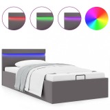 Cumpara ieftin Cadru pat hidraulic cu lada LED gri 90x200 cm piele ecologica