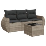 Set canapea de gradina cu perne, 4 piese, gri deschis poliratan