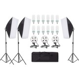 Kit 3 softbox, soclu de x4 bec, geanta transport si 12x becuri foto 85W, Negru