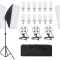 Kit de 3 softboxuri, soclu de 4 becuri, 3 trepiezi reglabili 200 cm, 12 becuri de 150W, geanta de transport inclusa