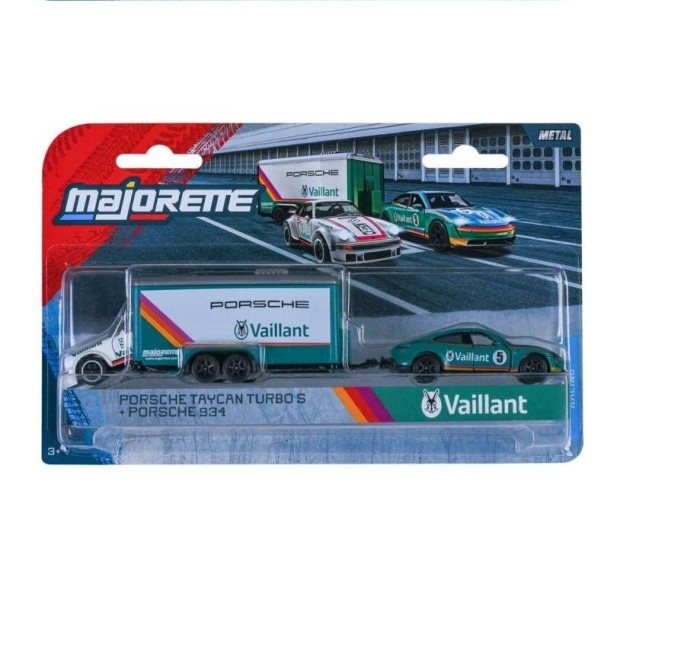 MAJORETTE TRANSPORTER SET REMORCA DE CURSE DELUXE PORSCHE TAYCAN TURBO S SI