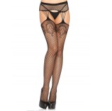 Leg Avenue Hosiery-Ciorapi Plasă cu Linii Jartieră, Mărime Unică