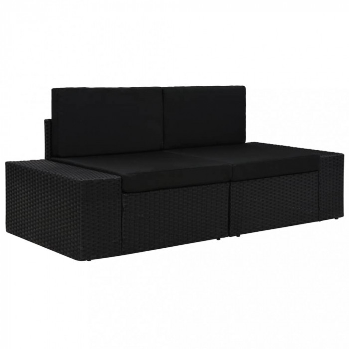vidaXL Canapea modulară cu 2 locuri, negru, poliratan