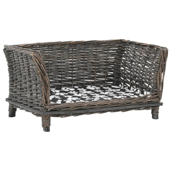 Coș pentru c&acirc;ini cu pernă, gri, 50x33x30 cm, salcie naturală