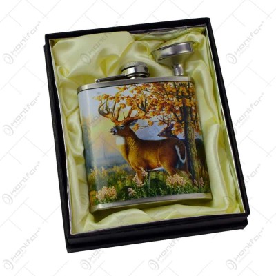 Set cadou pentru barbati &amp;ndash; Plosca cu palnie &amp;ndash; Design cu cerb foto