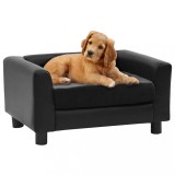 VidaXL Canapea pentru c&acirc;ini, negru, 60x43x30 cm pluș &amp; piele ecologică