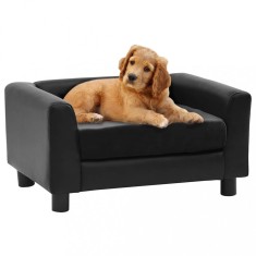 vidaXL Canapea pentru c&acirc;ini, negru, 60x43x30 cm pluș &amp; piele ecologică