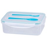 Cumpara ieftin Cutie/caserola alimente, plastic, etansa, albastru, 1 compartiment, cu lingura si furculita, 1.5 L, 22x15.2x7.6 cm, MagicHome, Magic Home