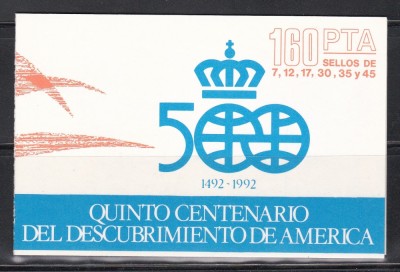 Spania 1986 - 500 de ani de la descoperirea Americii, Carnet, 2 poze, MNH foto