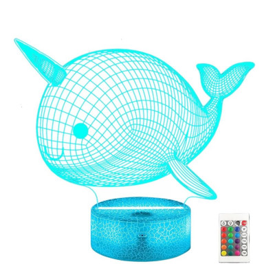 Lampa de veghe 3D LED cu balena unicorn, 16 culori, control de la distanta prin telecomanda , potrivita pentru camera copiilor, decorarea casei, pentr foto