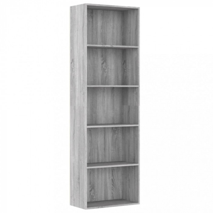 Bibliotecă 5 niveluri gri sonoma 60x30x189 cm lemn compozit