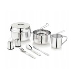 Set de vase pentru camping din oțel inoxidabil, 7 x 13 x 15 cm, 9 piese, Kinghoff