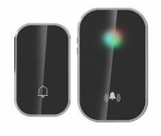 Sonerie fara fir si fara baterie 1 transmitator - comutator cinetic (1 buton) si 1 receptor negru ( 1 sonerie) la priza , IP44