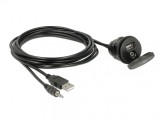 Cablu auto USB + jack stereo 3.5 mm 4 pini la USB + jack stereo 3.5 mm 4 pini (audio) T-M 2m Negru, Delock 85719