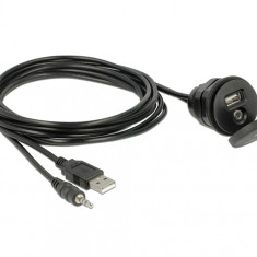 Cablu auto USB + jack stereo 3.5 mm 4 pini la USB + jack stereo 3.5 mm 4 pini (audio) T-M 2m Negru, Delock 85719