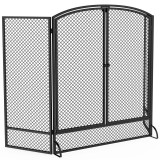 HOMCOM Protector de sc&acirc;ntei pliabil din metal pentru șemineu, 3 panouri, ușă dublă, pentru casă, 122x75 cm, negru | Aosom Romania