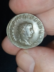 Moneda autentică argint, imp roman, Philip I, 244-249 E. N. foto