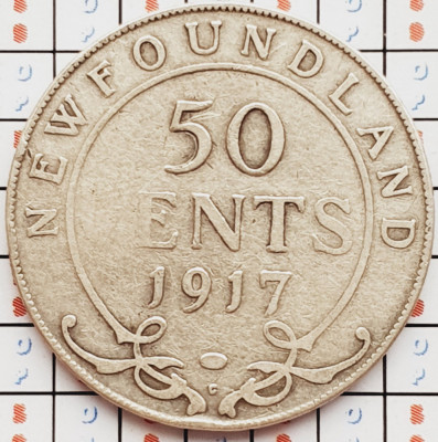 1244 Newfoundland Canada 50 cents 1917 George V km 12 argint foto
