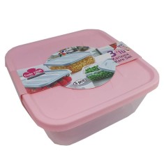 Set 3 Cutii Alimentare Patrate, 1.6, 1, 0.5 L, Recipient Incolor, Capac Roz, Cutii din Plastic pentru Alimente, Caserole Patrate din Plastic, Cutie Al foto