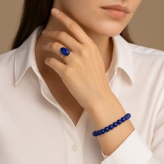 Set brățară și inel Lapis Lazuli ajustabile, in cutie bijuterii