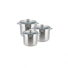 Set 3 oale din inox, cu capac sticla, 11.1l, 13.5l, 16.2l, KingHoff