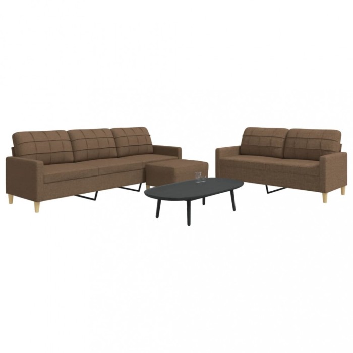 vidaXL Set de canapele cu taburet, 3 piese, maro, textil 3278330