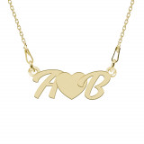 Love - Colier personalizat cu initiale si inimioara din argint placat cu aur galben 24K