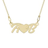 Love - Colier personalizat cu initiale si inimioara din argint placat cu aur galben 24K