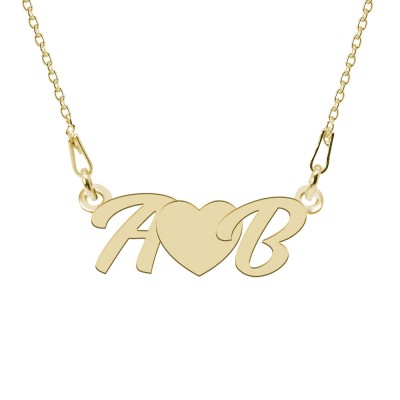 Love - Colier personalizat cu initiale si inimioara din argint placat cu aur galben 24K foto
