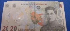 5 Bancnote 20 lei 2023 UNC Ecaterina Teodoroiu serii Consecutive
