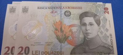 5 Bancnote 20 lei 2023 UNC Ecaterina Teodoroiu serii Consecutive foto