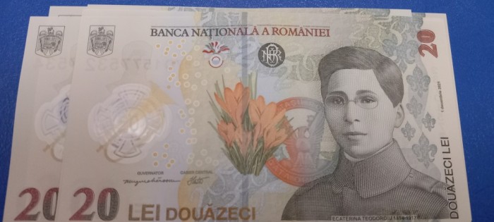 5 Bancnote 20 lei 2023 UNC Ecaterina Teodoroiu serii Consecutive