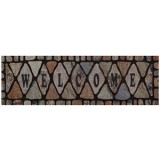Covoras de intrare negru cu model reliefat pietre si mesaj Welcome, 75x25 cm, CMCLASS