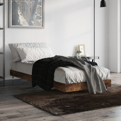 vidaXL Cadru pat fără saltea, stejar fumuriu 75x190 cm lemn prelucrat foto