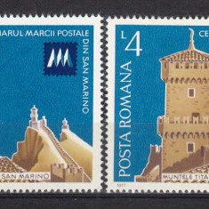 ROMANIA1977 LP 941a CENTENARUL MARCII POSTALE SAN MARINO EROARE CULOARE LIPSA
