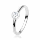 Inel de logodnă cu zirconiu rotund strălucitor transparent, argint 925 - Marime inel: 51