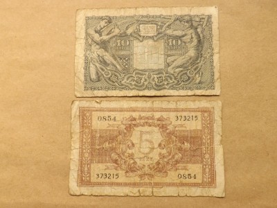 Italia Lot nr. 2 Bancnote: 5 si 10 Lire 1944 foto