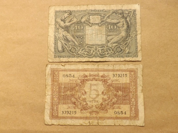 Italia Lot nr. 2 Bancnote: 5 si 10 Lire 1944