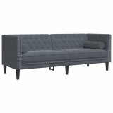 Cumpara ieftin Canapea Chesterfield cu pernute/3 locuri, gri inchis, catifea