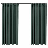 Cumpara ieftin Draperii opace aspect in, cu carlige, 2 buc., verde, 140x175 cm