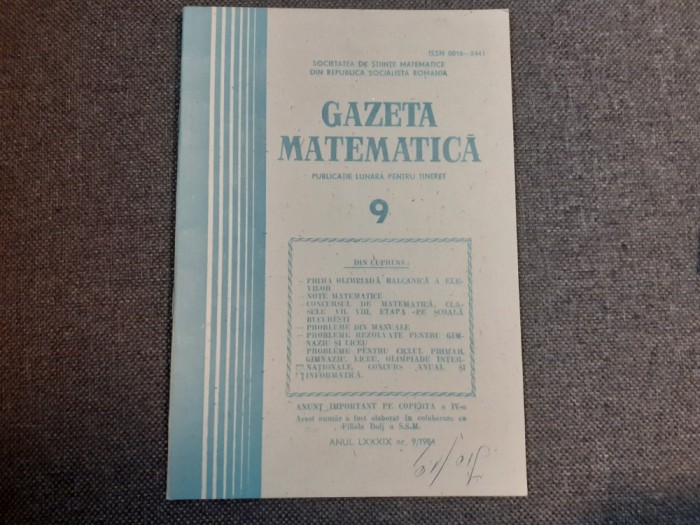 GAZETA MATEMATICA NR 9/1984